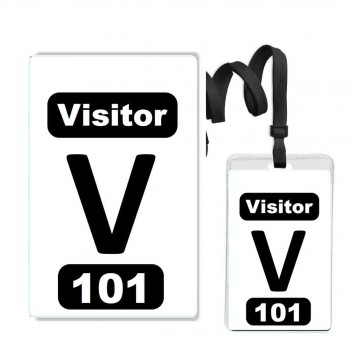 Numbered White PVC 2 Panel Custom Badge with Clear Vinyl Zipper Badge Holder + Black 3/8" Break Away Lanyard- 10 Pcs Pack